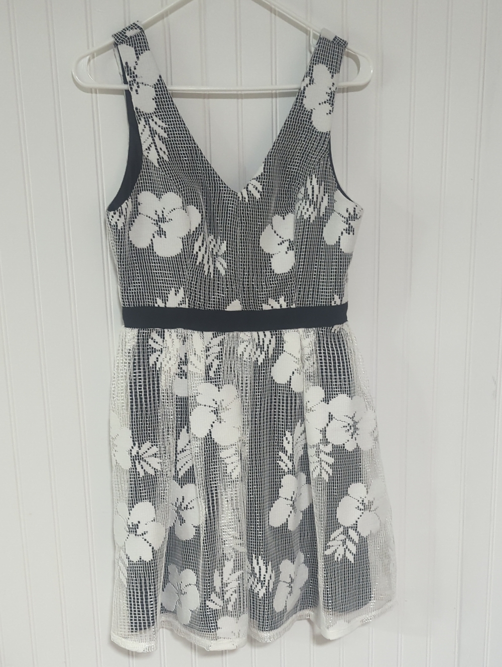 Black & White Floral Fit-and-Flare Mini Dress